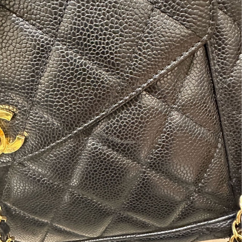 香奈兒Chanel 黑金荔枝皮奶粉包中古款 4開-14