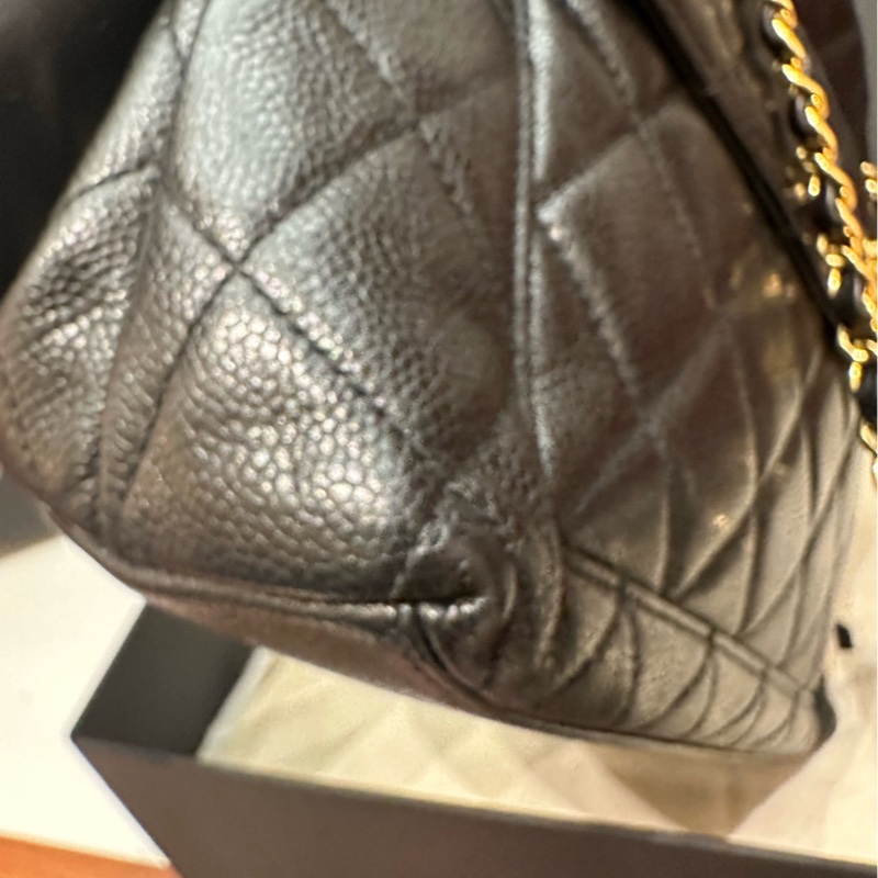 香奈兒Chanel 黑金荔枝皮奶粉包中古款 4開-18
