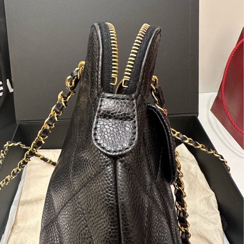 香奈兒Chanel 黑金荔枝皮奶粉包中古款 4開-19