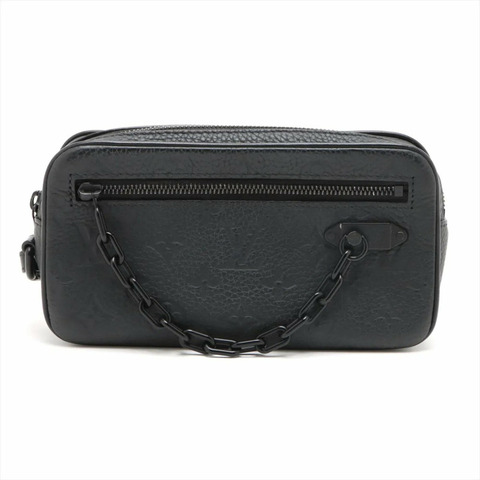 路易威登男士RFID防護Taurillon Monogram Pochette Volga M55703皮革手拿包