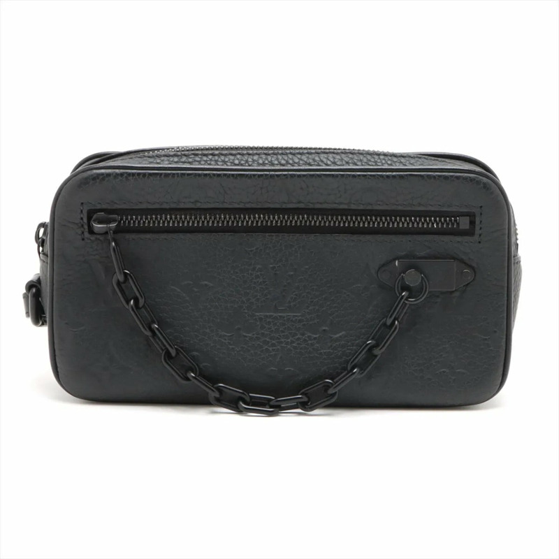 路易威登男士RFID防護Taurillon Monogram Pochette Volga M55703皮革手拿包-0