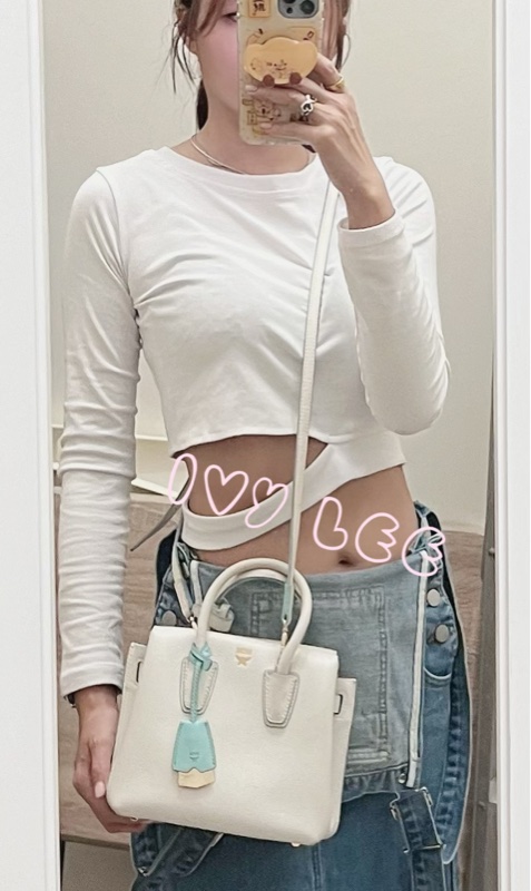 MCM Mini Milla 兩用手提包 斜背包 象牙白 水藍 正品 二手精品-2
