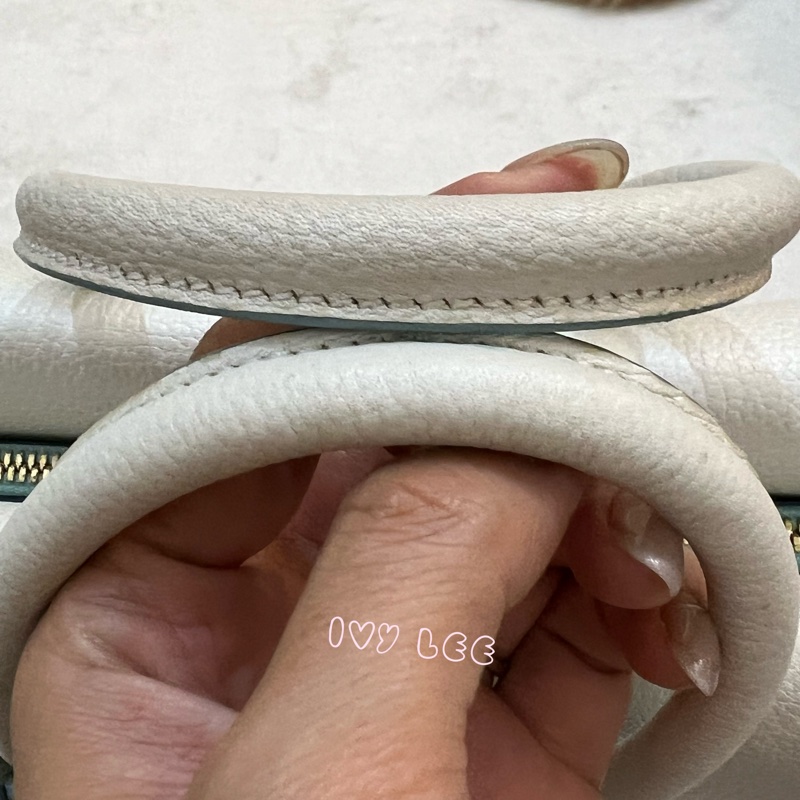 MCM Mini Milla 兩用手提包 斜背包 象牙白 水藍 正品 二手精品-4