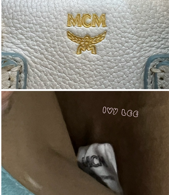 MCM Mini Milla 兩用手提包 斜背包 象牙白 水藍 正品 二手精品-20