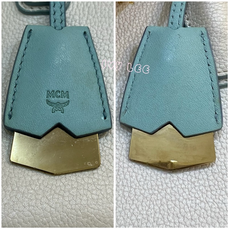 MCM Mini Milla 兩用手提包 斜背包 象牙白 水藍 正品 二手精品-23
