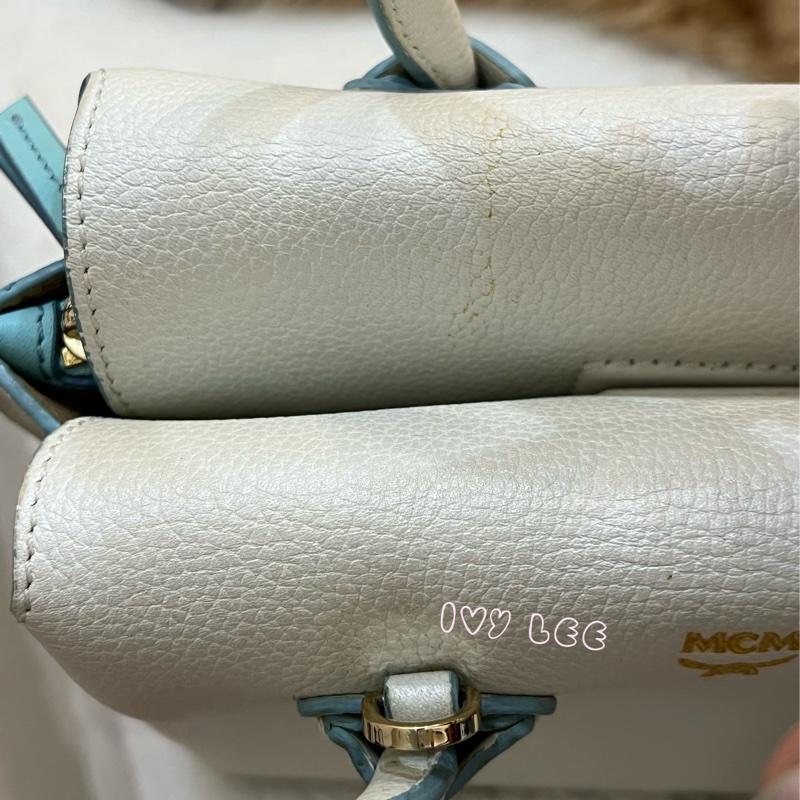 MCM Mini Milla 兩用手提包 斜背包 象牙白 水藍 正品 二手精品-32