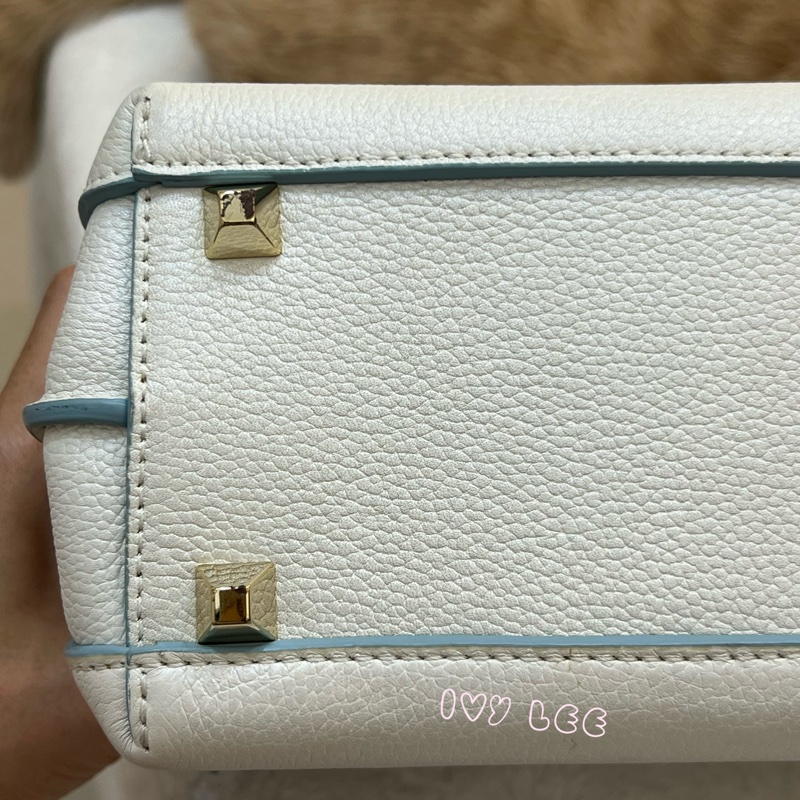 MCM Mini Milla 兩用手提包 斜背包 象牙白 水藍 正品 二手精品-33