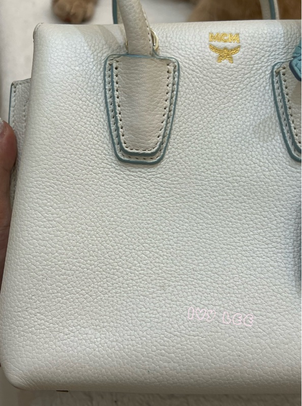 MCM Mini Milla 兩用手提包 斜背包 象牙白 水藍 正品 二手精品-36