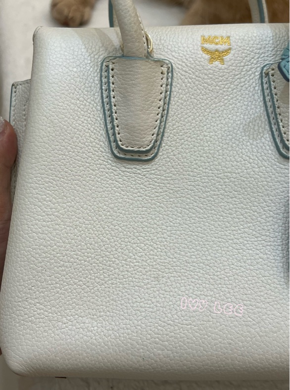 MCM Mini Milla 兩用手提包 斜背包 象牙白 水藍 正品 二手精品-37