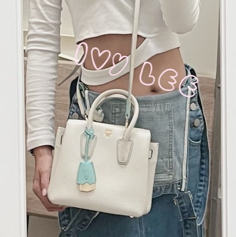 MCM Mini Milla 兩用手提包 斜背包 象牙白 水藍 正品 二手精品-39