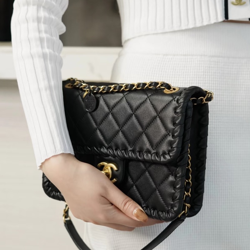 高級百搭款💎限時低價😍Chanel香奈兒黑金康鵬金幣鏈條菱格紋滾邊22年早春新款豆腐包單肩斜挎手提包-4