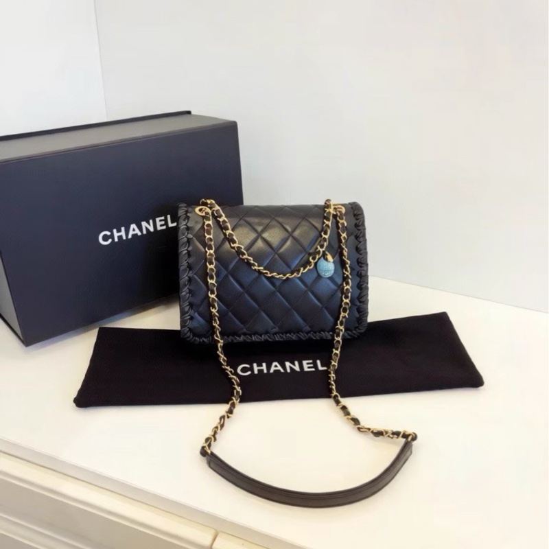 高級百搭款💎限時低價😍Chanel香奈兒黑金康鵬金幣鏈條菱格紋滾邊22年早春新款豆腐包單肩斜挎手提包-11