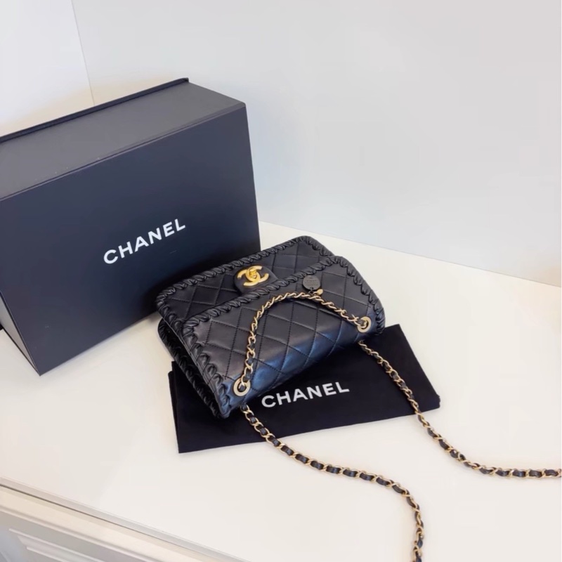高級百搭款💎限時低價😍Chanel香奈兒黑金康鵬金幣鏈條菱格紋滾邊22年早春新款豆腐包單肩斜挎手提包-13