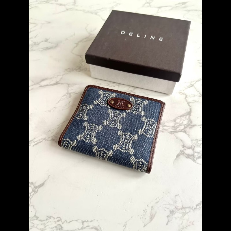 【LA LUNE】絕版古董包 Celine 牛仔藍凱旋門短夾 銀包 皮夾 中古包 二手包-2