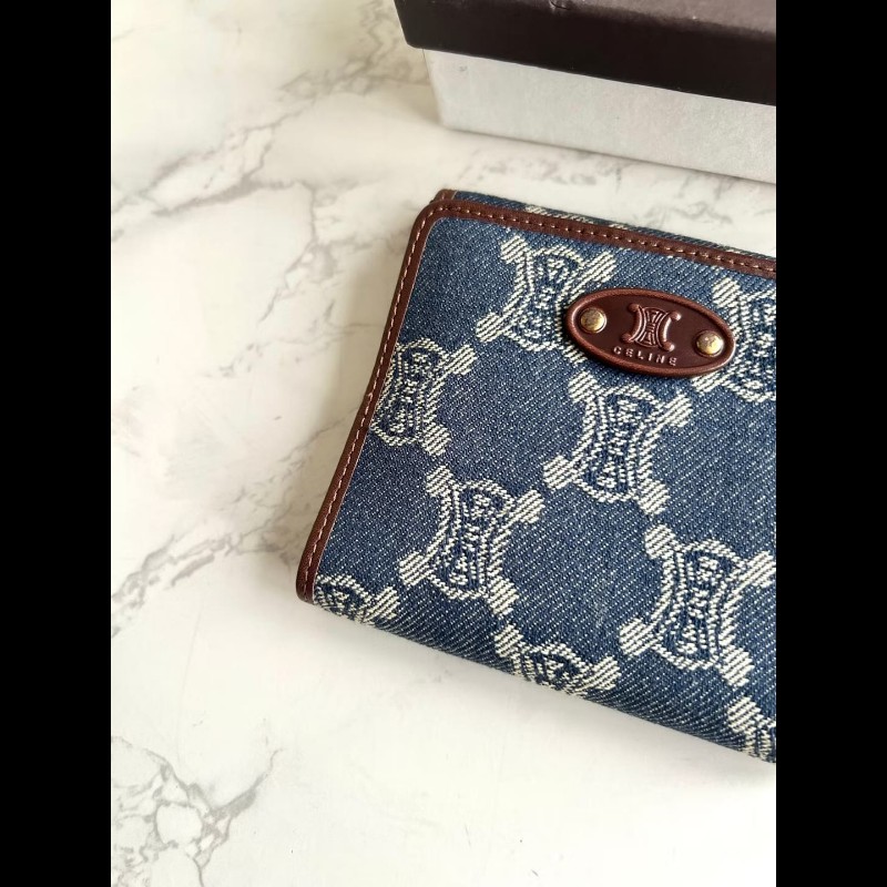 【LA LUNE】絕版古董包 Celine 牛仔藍凱旋門短夾 銀包 皮夾 中古包 二手包-6
