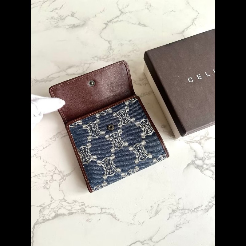 【LA LUNE】絕版古董包 Celine 牛仔藍凱旋門短夾 銀包 皮夾 中古包 二手包-8