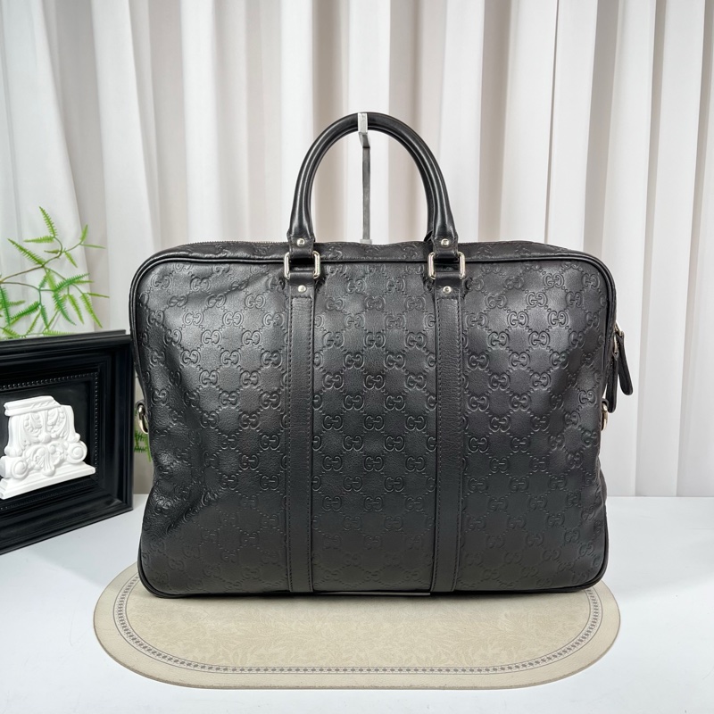 GUCCI古馳 少肩帶 全皮老花壓紋手提包公文包電腦包-1