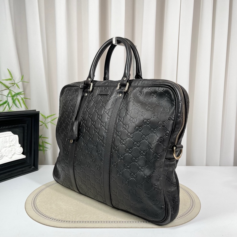 GUCCI古馳 少肩帶 全皮老花壓紋手提包公文包電腦包-3
