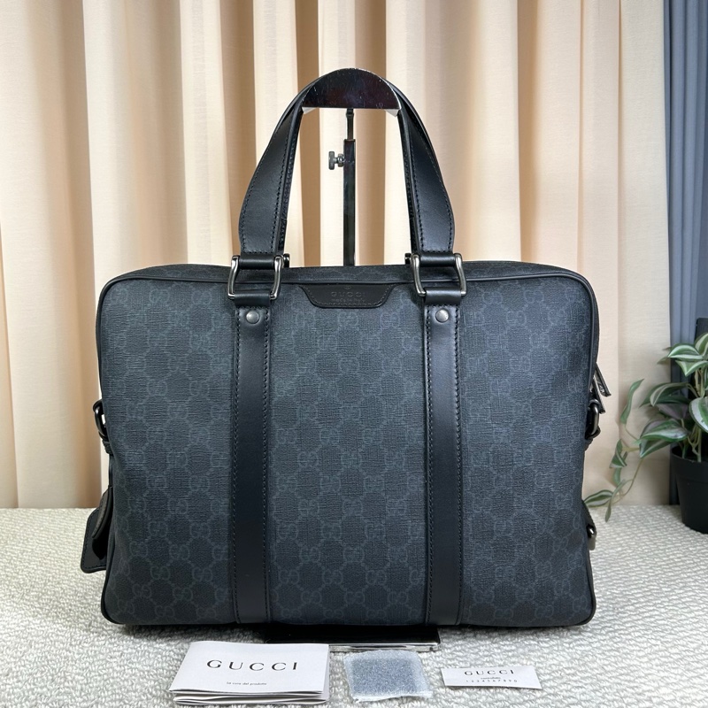 古馳Gucci黑色老花公文包 經典老花配色 肩帶可調節-1
