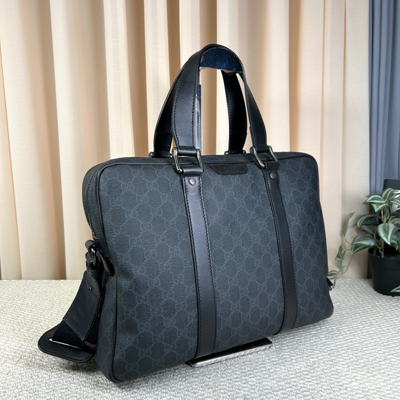 古馳Gucci黑色老花公文包 經典老花配色 肩帶可調節-2