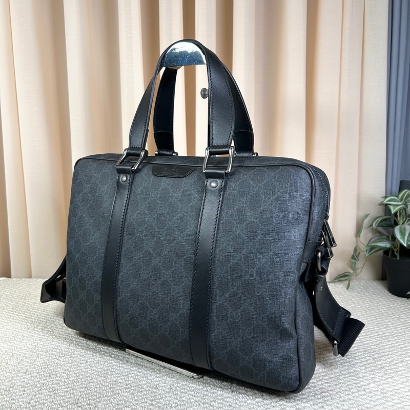 古馳Gucci黑色老花公文包 經典老花配色 肩帶可調節-3