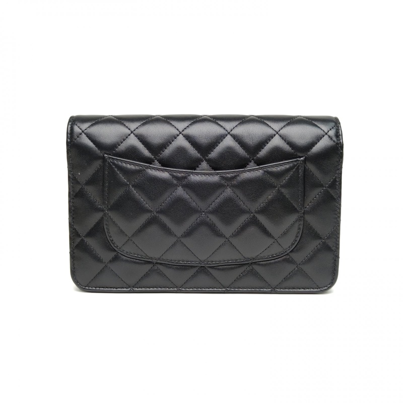 CHANEL CFWOC黑色羊皮晶片開金扣金球調節扣肩背包-2