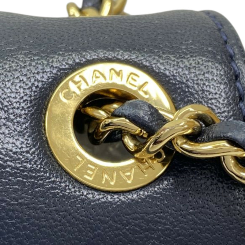 深藍色 菱格紋 牛皮 Mademoiselle 肩背包 無卡【CHANEL 香奈兒】 A93083-7