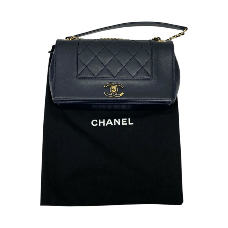 深藍色 菱格紋 牛皮 Mademoiselle 肩背包 無卡【CHANEL 香奈兒】 A93083-10
