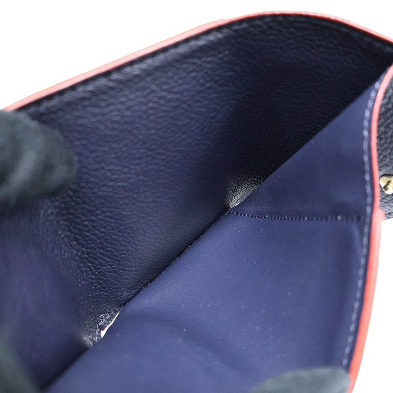 深藍色 原花 牛皮 壓紋 Zoe 扣式短夾【LOUIS VUITTON LV 路易威登】 M58880-4