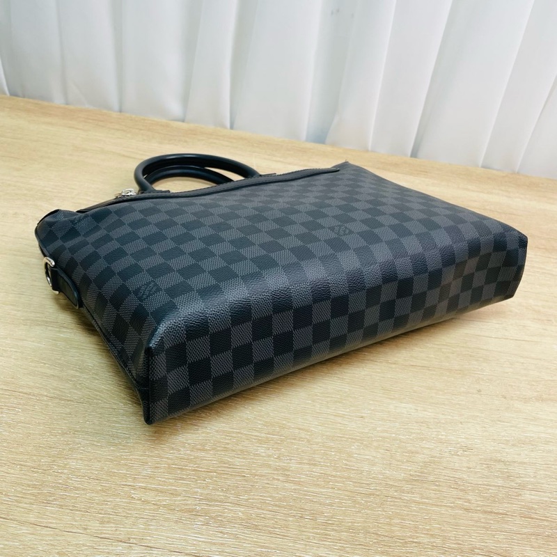 LV路易威登97新 附件 肩帶 棋盤格拉鍊開合 帆布公文包-3