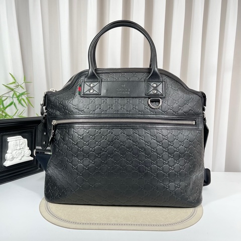 Gucci古馳 黑色雙G壓紋男士公文包 經典老花