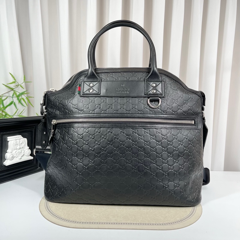 Gucci古馳 黑色雙G壓紋男士公文包 經典老花-0