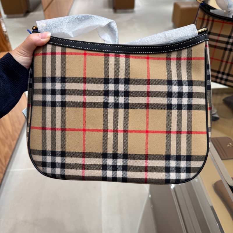 Burberry博柏利 經典格紋設計 棉 斜挎單肩包 女款 棕色-1