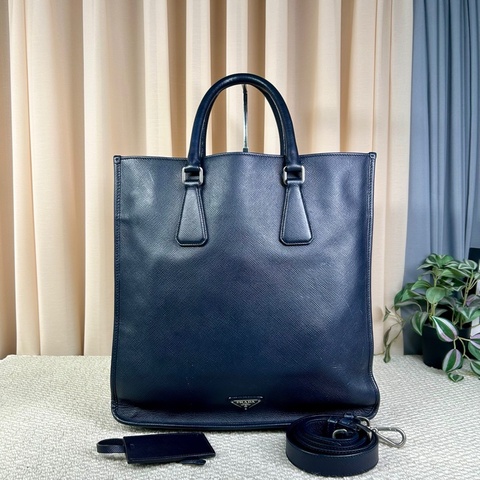 普拉達PRADA 藍色竪款公文包托特包 有肩帶