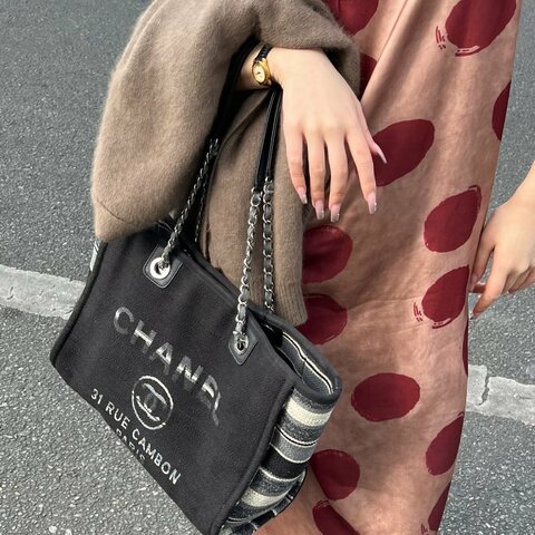 CHANEL 條紋中號肩背沙灘包 34*27*15 98新配件塵袋