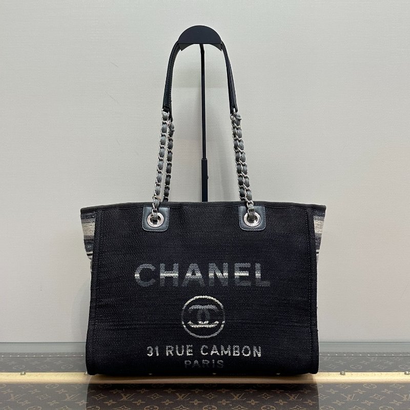 CHANEL 條紋中號肩背沙灘包 34*27*15 98新配件塵袋-1