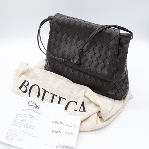 Bottega Veneta 寶緹嘉 深咖啡色 編織 肩背包 Giorno Intrecciato leather shoulder bag