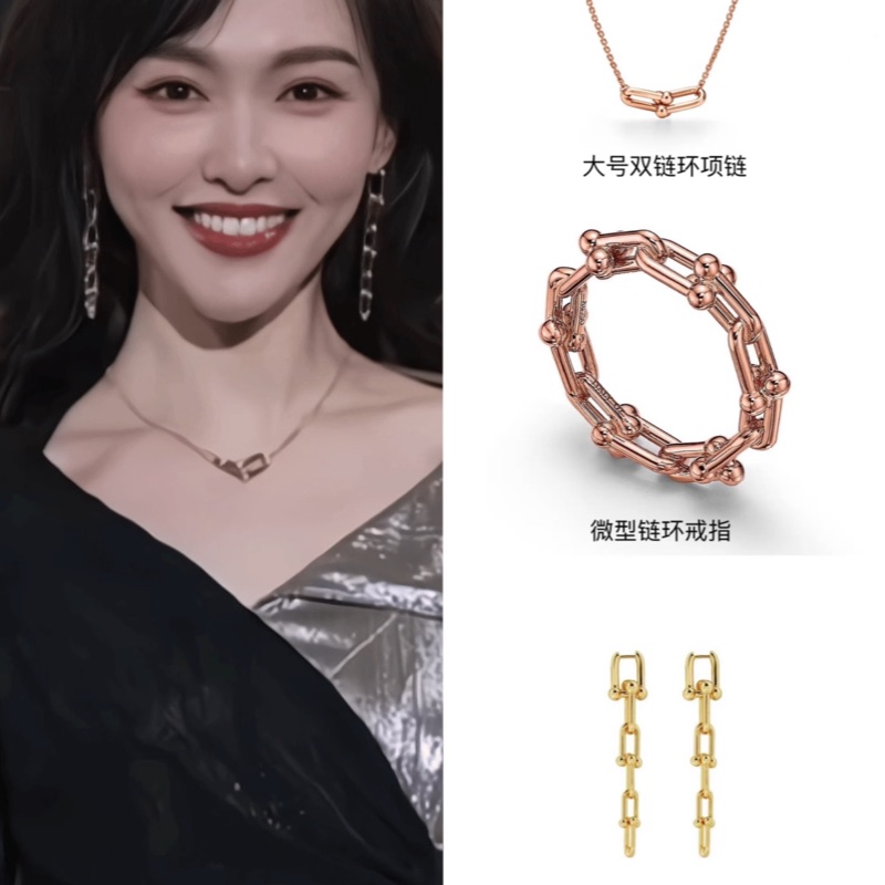 蒂芙尼/Tiffany18k金 hardwear 漸變鏈環耳環 U形六環長耳釘 耳環-5
