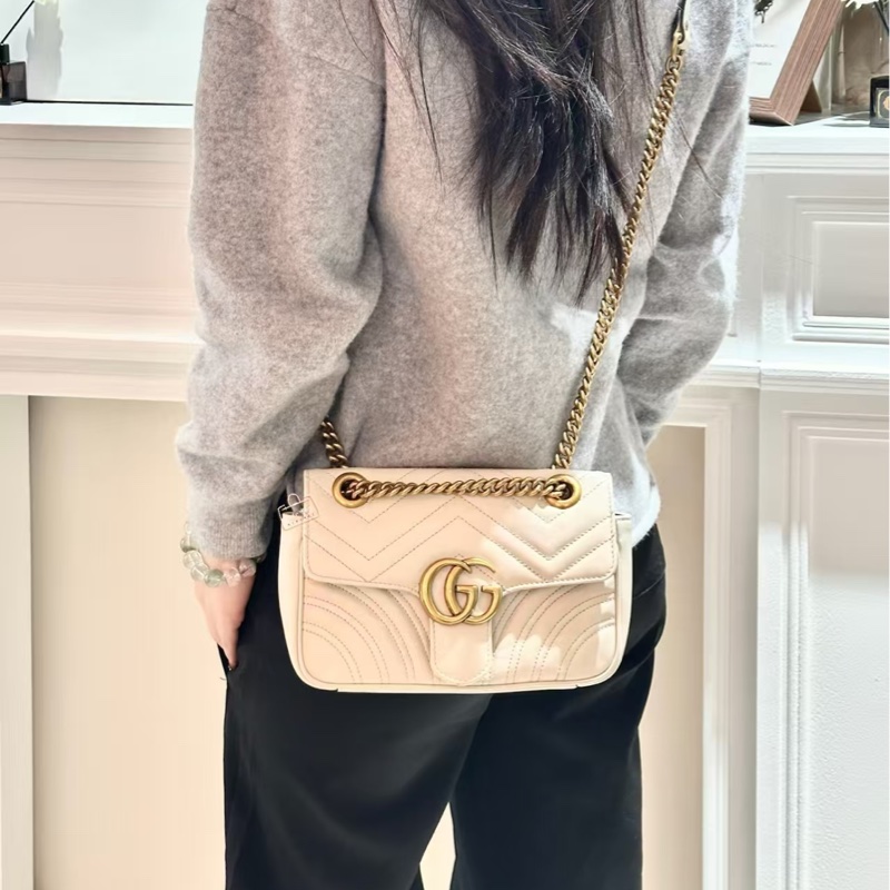 古驰Gucci Marmont 22奶白马梦 链条包, 尺寸: 宽22*厚6*高14cm-0