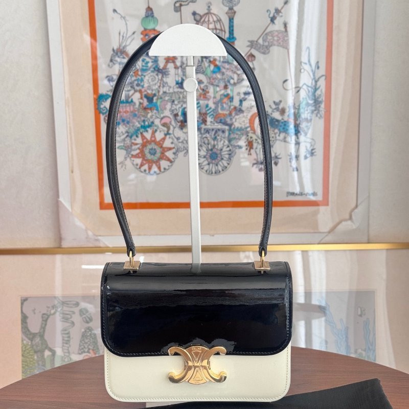Celine GARANCE 漆面牛皮 肩背手提包 黑白巧克力拼色 18.5x13x6cm 99新配件塵袋-1