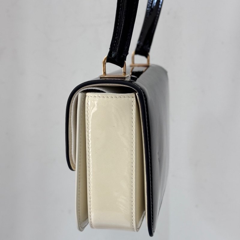Celine GARANCE 漆面牛皮 肩背手提包 黑白巧克力拼色 18.5x13x6cm 99新配件塵袋-3