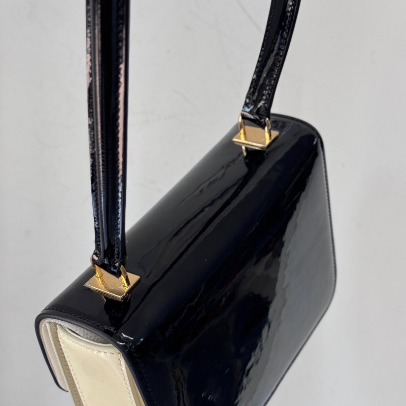 Celine GARANCE 漆面牛皮 肩背手提包 黑白巧克力拼色 18.5x13x6cm 99新配件塵袋-5