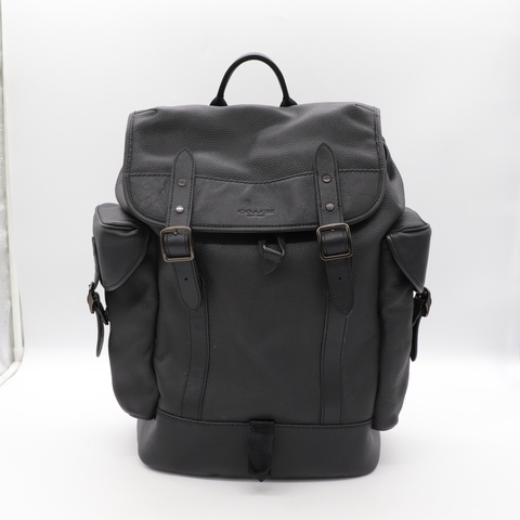 Coach 蔻馳 男士經典 黑色皮革 翻蓋 Hitch 後背包 透氣網布
