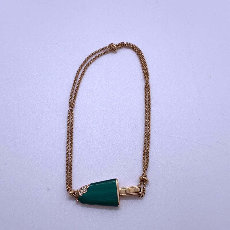 BVLGARI寶格麗 GELATI系列 18K玫瑰金 鑲嵌孔雀石,飾以密鑲鑽石手鍊 女款 尺寸:18cm左右 重5.8g-5