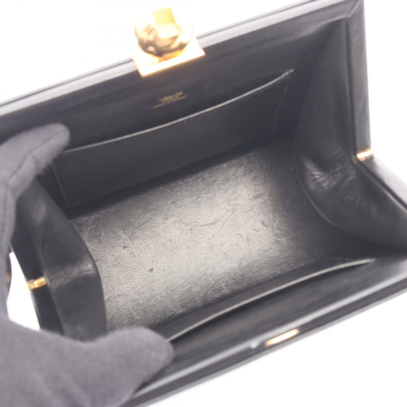 愛馬仕復古 Kiss-lock 肩背包 Box 小牛皮 黑色 GHW 二手 Y-2
