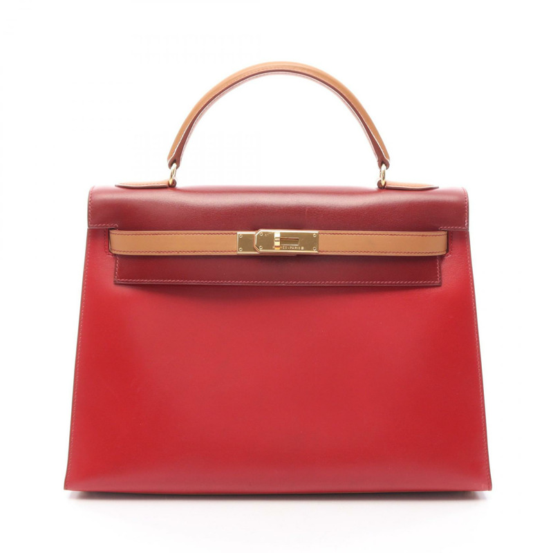 愛馬仕 Kelly 32 三色肩背包 A Box 小牛皮 Rouge vif H Natural GHW-0