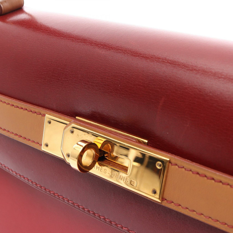 愛馬仕 Kelly 32 三色肩背包 A Box 小牛皮 Rouge vif H Natural GHW-10