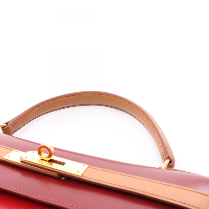 愛馬仕 Kelly 32 三色肩背包 A Box 小牛皮 Rouge vif H Natural GHW-11