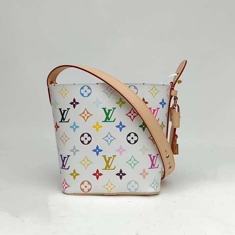 LOUIS VUITTON LVxTMALLINBB村上隆聯名款白三彩金扣晶片肩背包