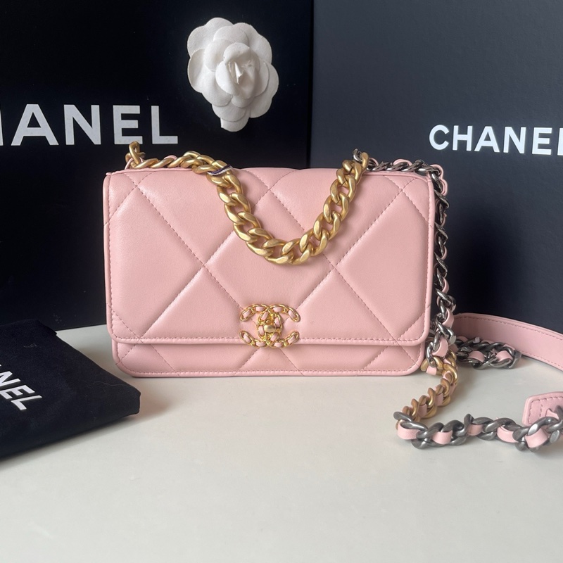 99新 Chanel/香奈兒 23S櫻花粉19bag woc鏈條包羊皮 23芯片-0